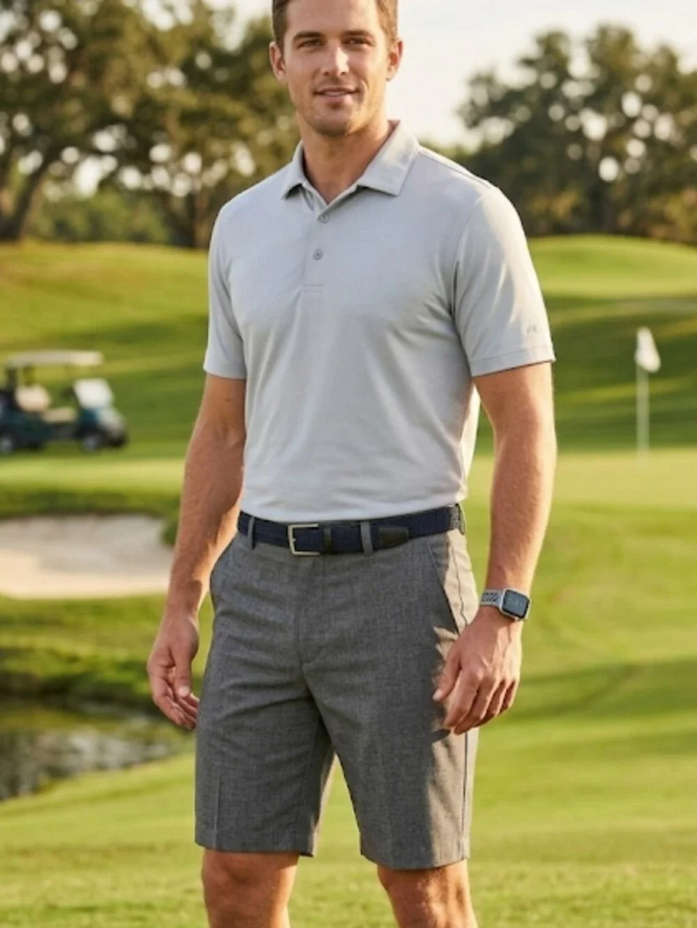 Greg Norman Shark Mens Gray Golf Shorts Flat Front Slim Fit Size 36 NWT